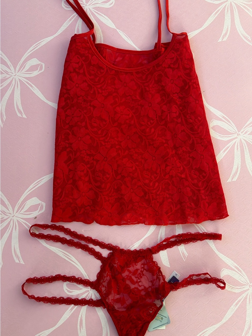 Adore Me Red Lace Chemise & Strappy Thong Set